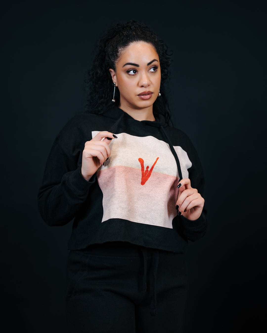 Crop Top Black Hoodies Red Logo