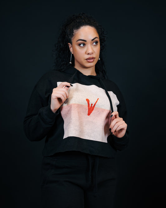 Crop Top Black Hoodies Red Logo